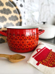scandinavian classic, red enamel pot