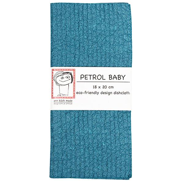 Dishcloth, disktrasa, tiskirätti. Made of 70% cellulose and 30% waste cotton Eco friendly Compostable Vegan All-natural fibers FCS certified . petrol dishcloth, petrolfärgad disktrasa, petroolivärinen tiskirätti.