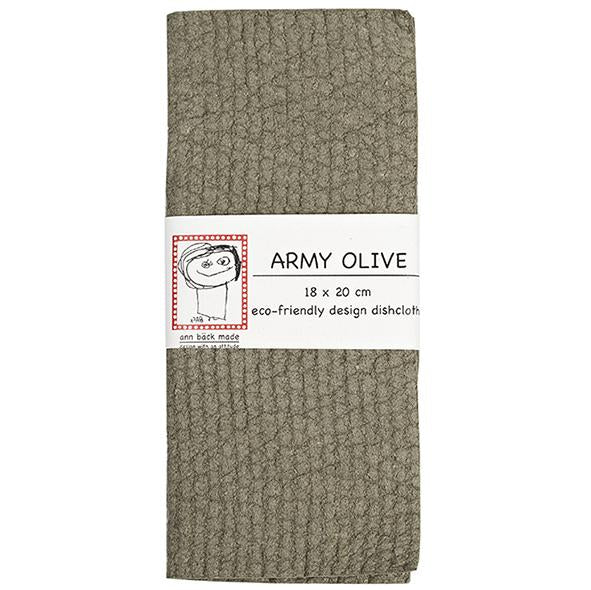 army olive dishcloth. Dishcloth, disktrasa, tiskirätti. Made of 70% cellulose and 30% waste cotton Eco friendly Compostable Vegan All-natural fibers FCS certified . 
