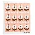 wallpaper dishcloth. Printed dishcloth in soft pink and brown print. Screen printed with water based and environmentally friendly ink. The dishcloth can be boiled and are washable up to 90 degrees C in both dishwasher and washing machine. No softer. 70% cellulose from FCS forest and 30% waste cotton. Painettu vaaleanpunainen ja ruskea tiskirätti. Tryckt disktrasa i mjukt rosa ouch brunt.