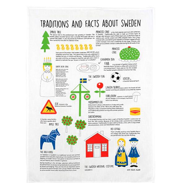 Printed kitchen towel with traditions and facts about Sweden. 50% linen 50% cotton size 50x70 cm